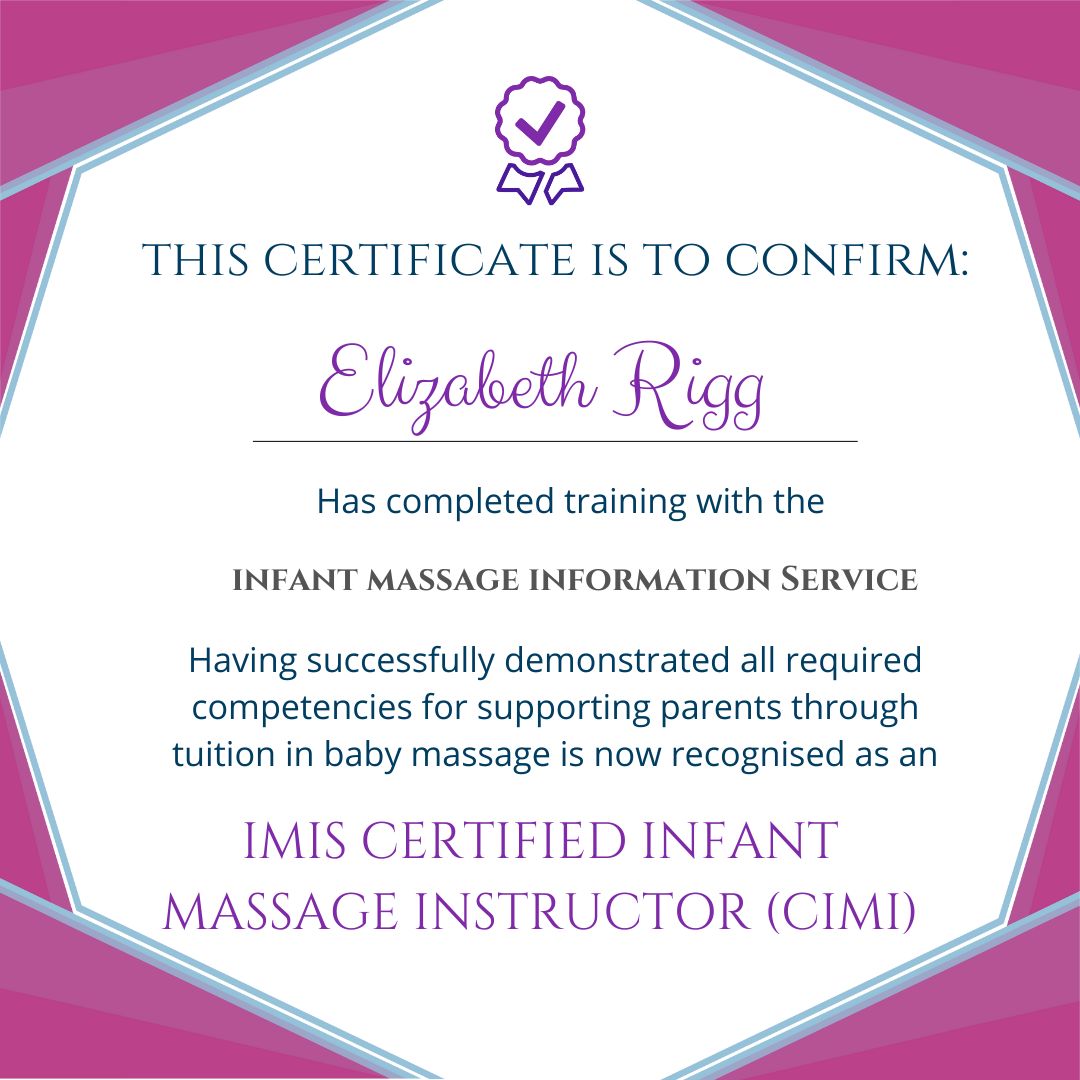 Certificate for IMIS Certified Infant Massage Instructor with a geometric design